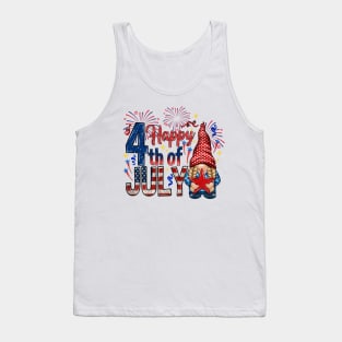 Happy 4th Of July with gnome Us Flag Independence Day Tank Top